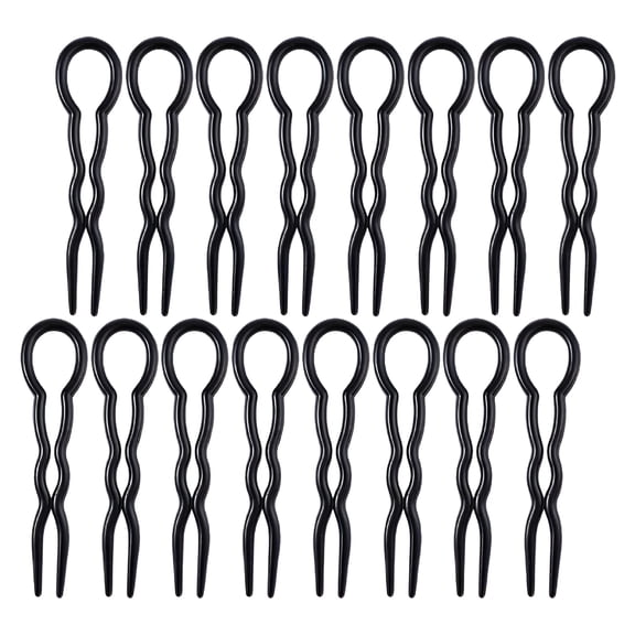 VANIDO 24Pcs U Shaped Hair Pins, Black Plastic Hair Forks for Buns, Spiral Hair Grips for Women Girls, Durable French Hair Sticks for Updos, Wedding, Party Styling Tools