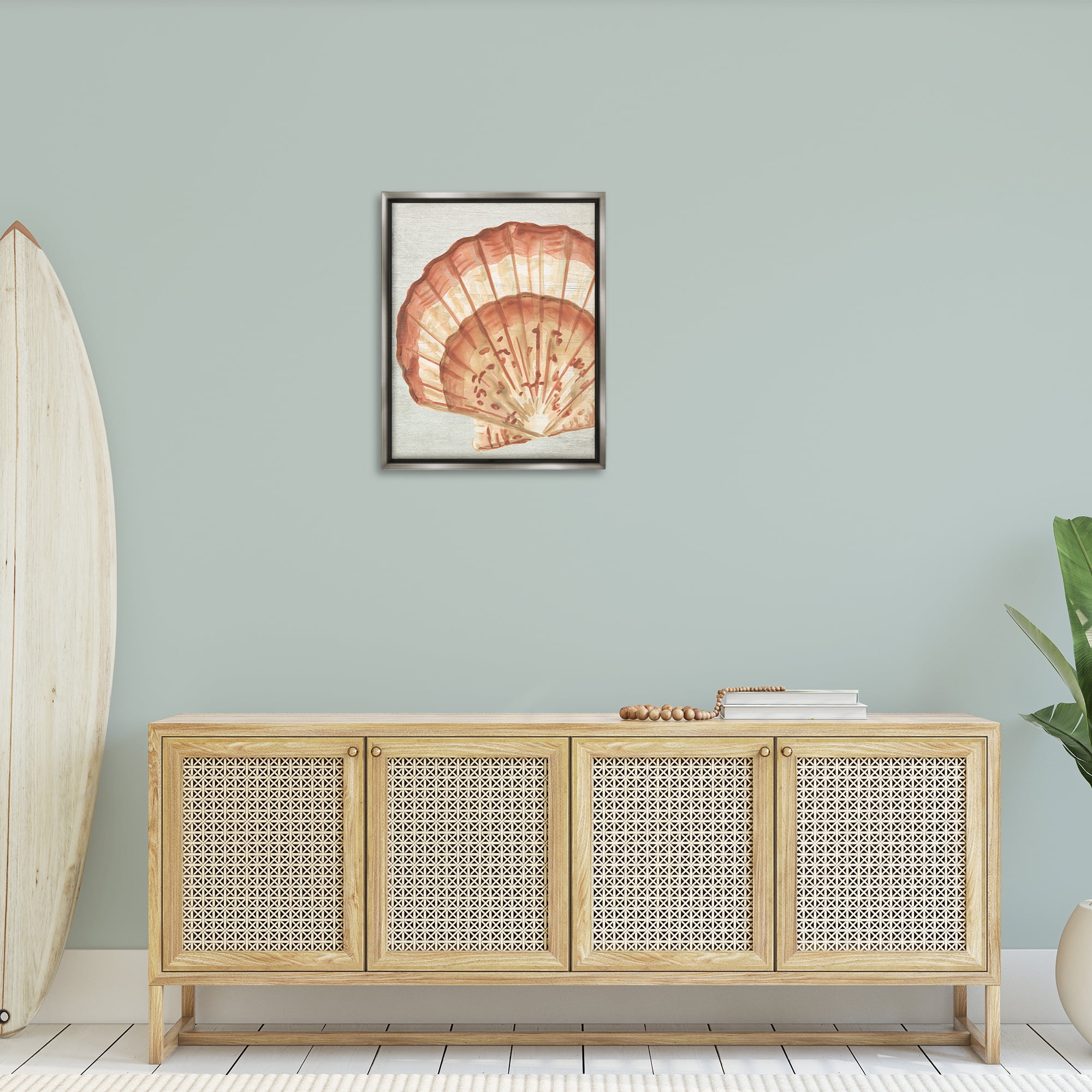 Stupell Industries Clam Shell in Beige Nautical & Beach Painting Gray Floater Framed Canvas Art Print Wall Art, 25 x 31