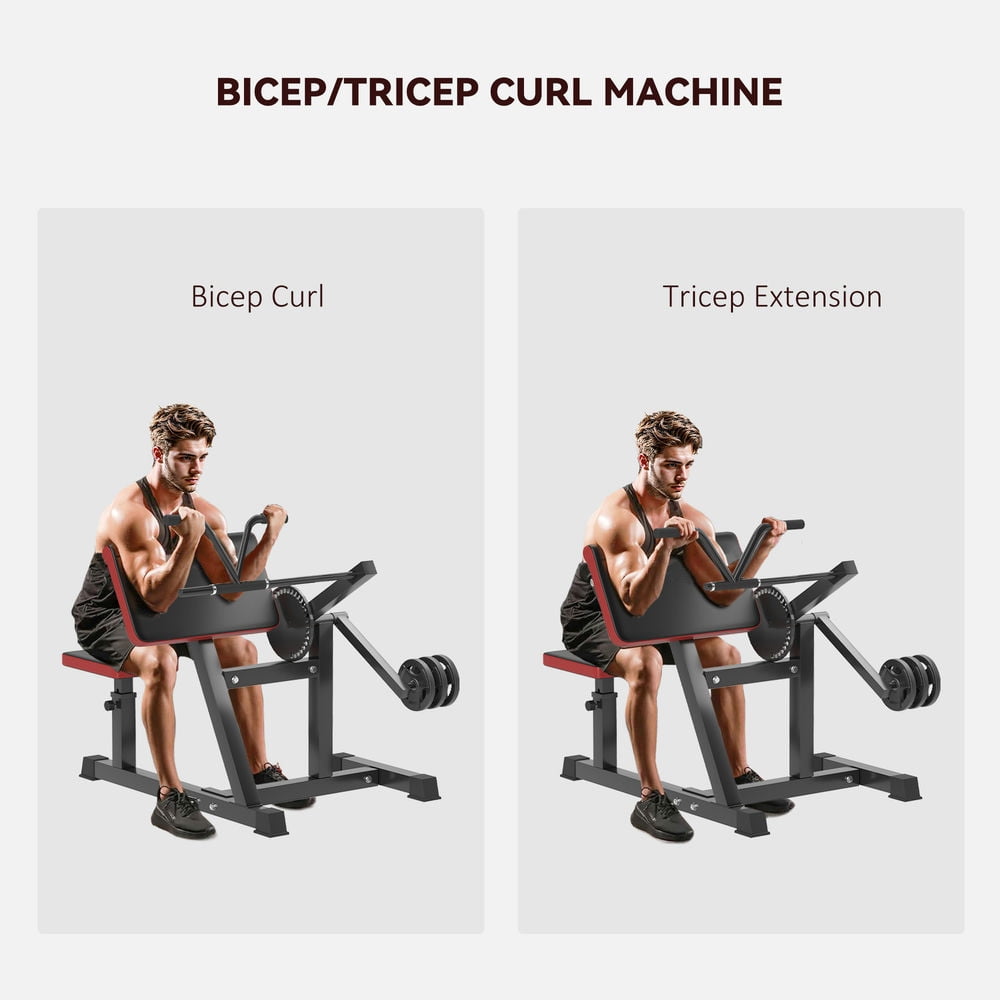 Spaco 2-in-1 Bicep Preacher Curl Bench with Adjustable Seat and Elbow Cushion, Plate Loaded Bicep Curl Machine, Tricep Extension Machine for Home Gym, Black