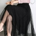 thumbnail image 4 of Aueoeo Women Tulles Skirt Elastic High Waist Layered Skirt Polka Dots Print Fsahion Mesh A-Line Midi Skirt Black L, 4 of 7