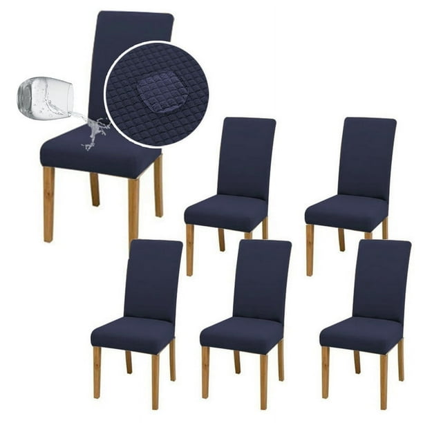 6 Fundas Elásticas para sillas de comedor, Impermeables , Protege y brinda un nuevo estilo a tus sillas. Mod. Azul Marino