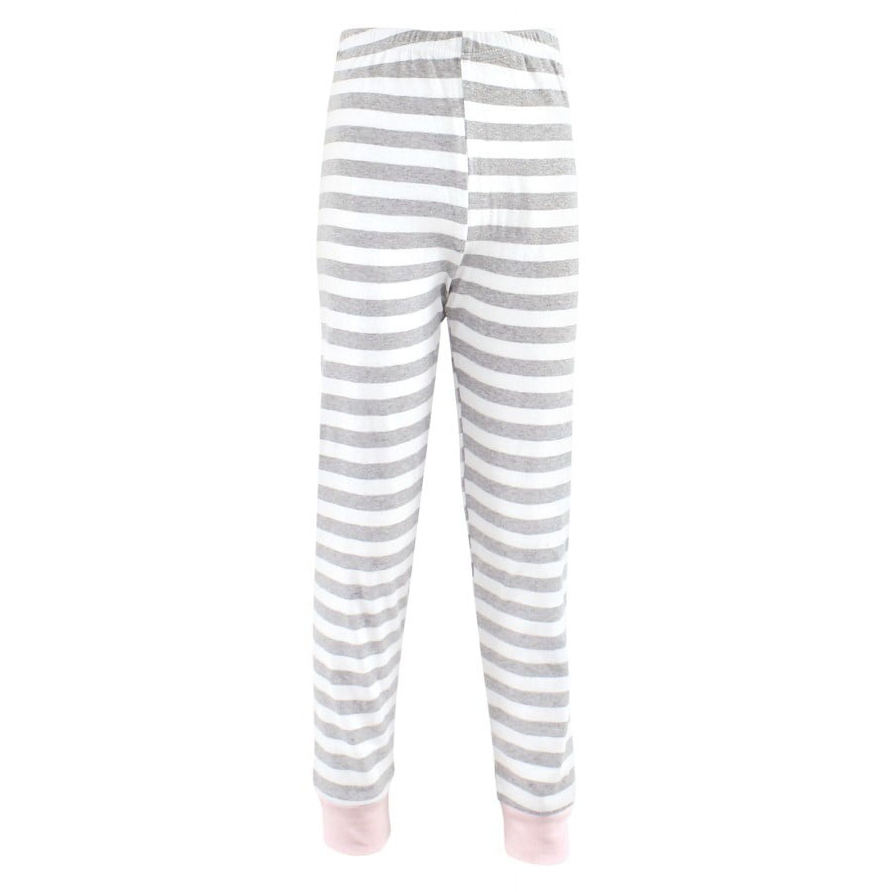 Hudson Baby Infant Girl Cotton Pajama Set, Gray Stripe Pink, 18-24 Months