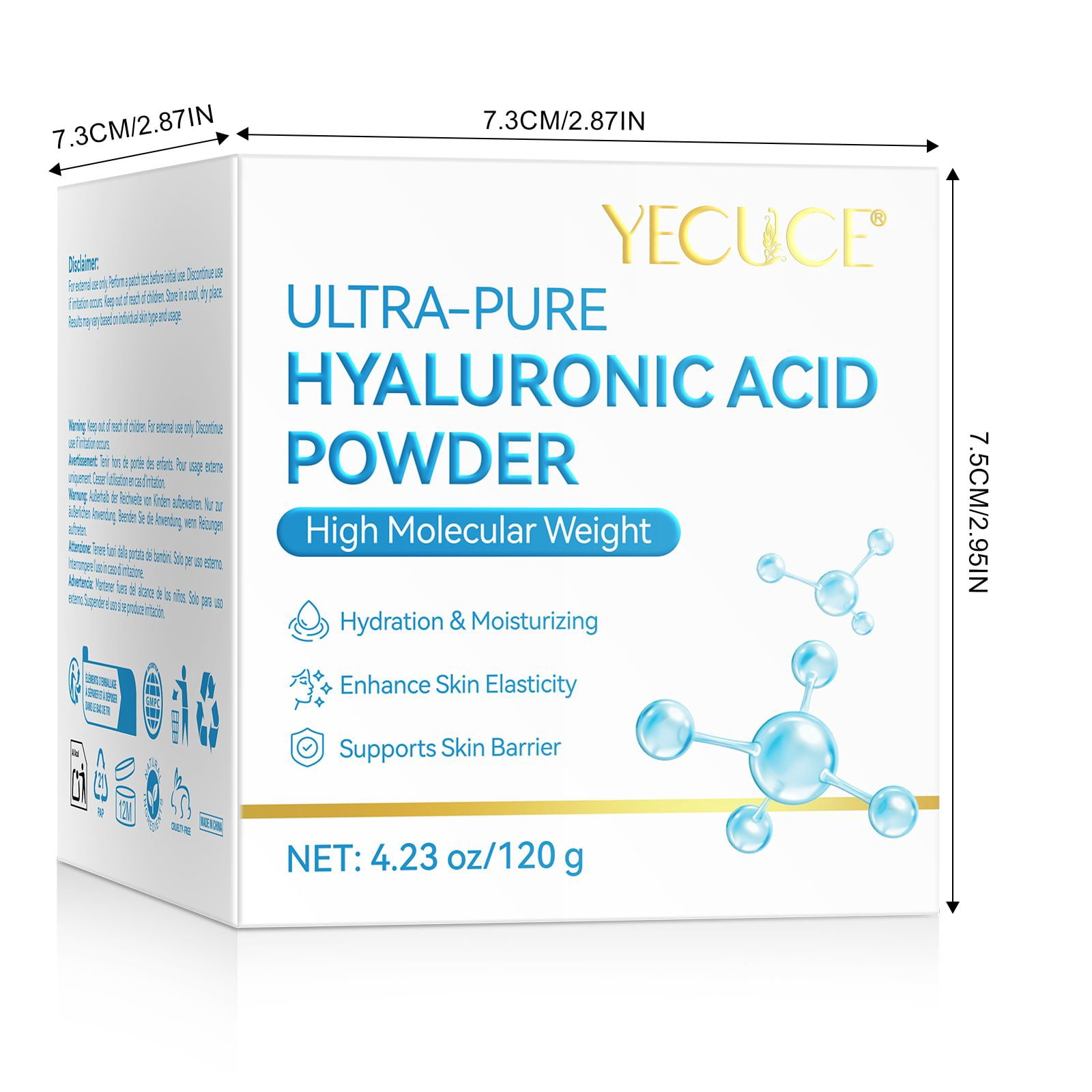 2-Pack Hyaluronic Acid Serum Powder, Hydration & Moisturizing, for Anti-Aging, Helps Replenish Moisture, 100% Natural, Water Soluble