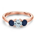 thumbnail image 3 of Gem Stone King 18K Rose Gold Plated Silver Sky Blue Topaz and Blue Sapphire Engagement Ring for Women | 1.40 Cttw | Round 5MM | Gemstone November Birthstone | Size 8, 3 of 6