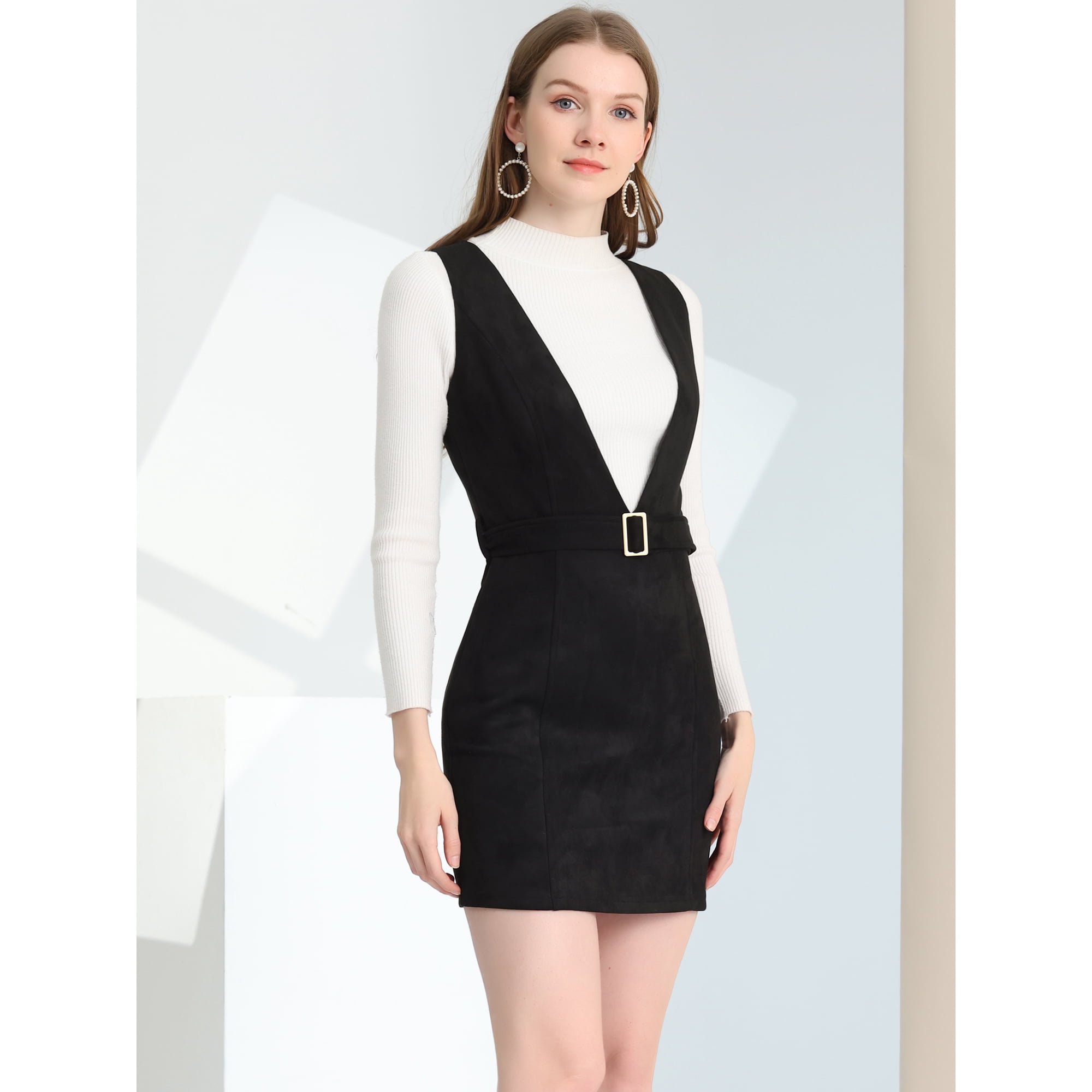 Black suede overall dress discount