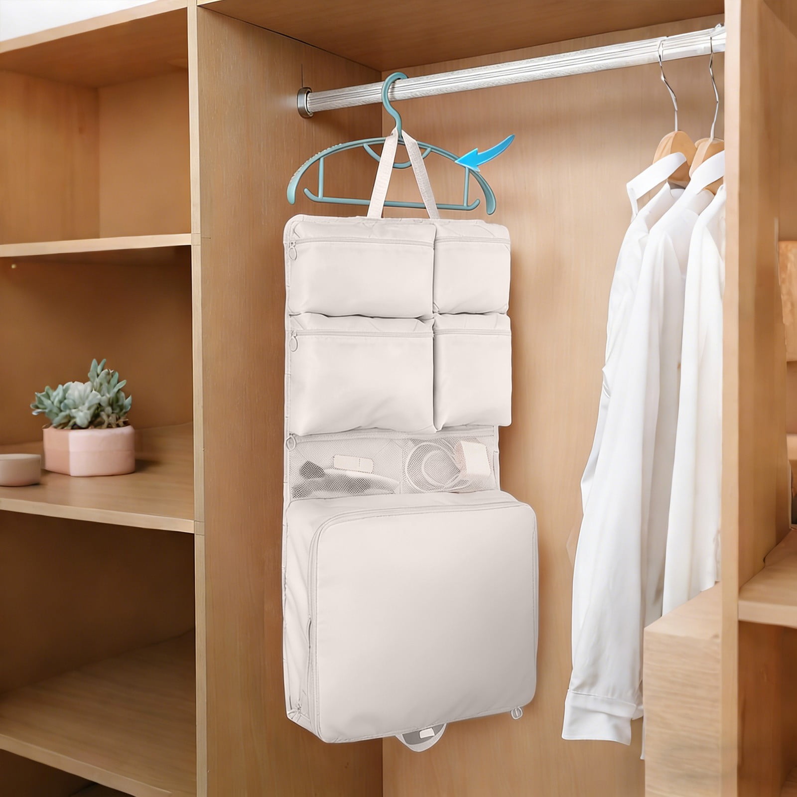 7-in-1 Hanging Travel Storage Organizer Bag, Large Capacity Packing Cubes for Clothes and Toiletries, Foldable Luggage Organizer for Suitcase, 75x46cm