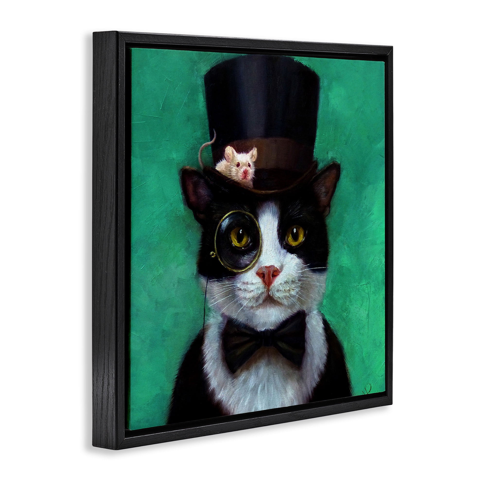 Stupell Industries Good Sir Top Hat Cat Animals & Insects Painting Black Floater Framed Canvas Art Print Wall Art, 18 x 18