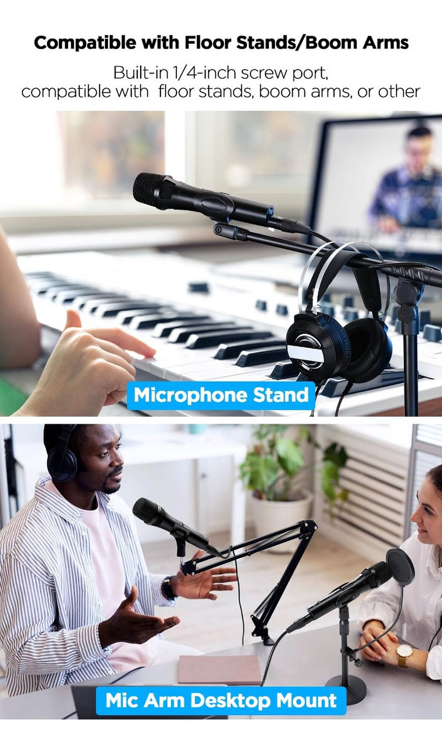 Dynamic Microphone XLR/USB-C for Recording/Singing, Hypercardioid?Noise Rejection, Mic Gain, with Desktop Stand, Pop Filter, Headphone Jack, for Mac, PC, Audio Interface for Podcast, Studio, Singing