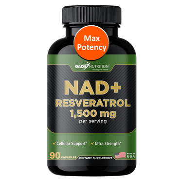 Gade Nutrition NAD+ supplement with Resveratrol | Nicotinamide Adenine Dinucleotide 1,200 mg +  98% pure trans-resveratrol 300 mg | 90 vegetable capsules | Made in the USA