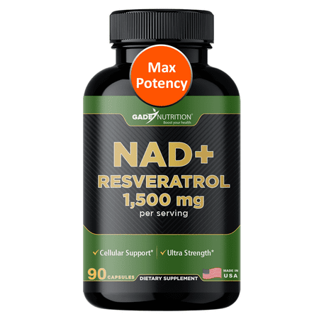 Gade Nutrition NAD+ supplement with Resveratrol | Nicotinamide Adenine Dinucleotide 1,200 mg + 98% pure trans-resveratrol 300 mg | 90 vegetable capsules | Made in the USA