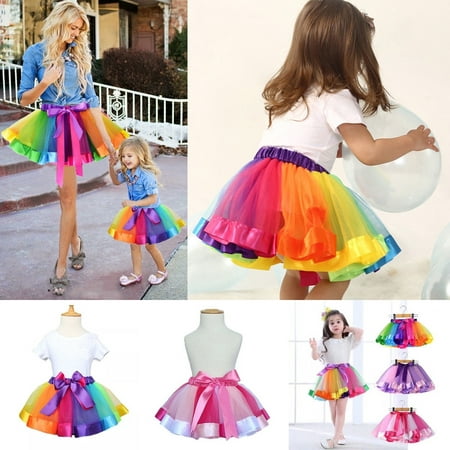 Newest Fashion Women Girls Tutu Skirt Tulle Dance Ballet Dress Rainbow Costume Dress