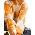 thumbnail image 2 of Women'S Fall Fashion Crew Neck Long Sleeve Lattice Ribbed Knit Loose Pullover Sweater Tops Orange S, 2 of 9