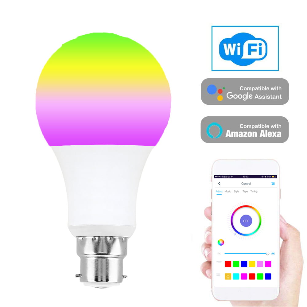 7W WIFI Control Smart Light Bulb Wireless Dimmable RGB LED Lamp E27 B22 Decor 