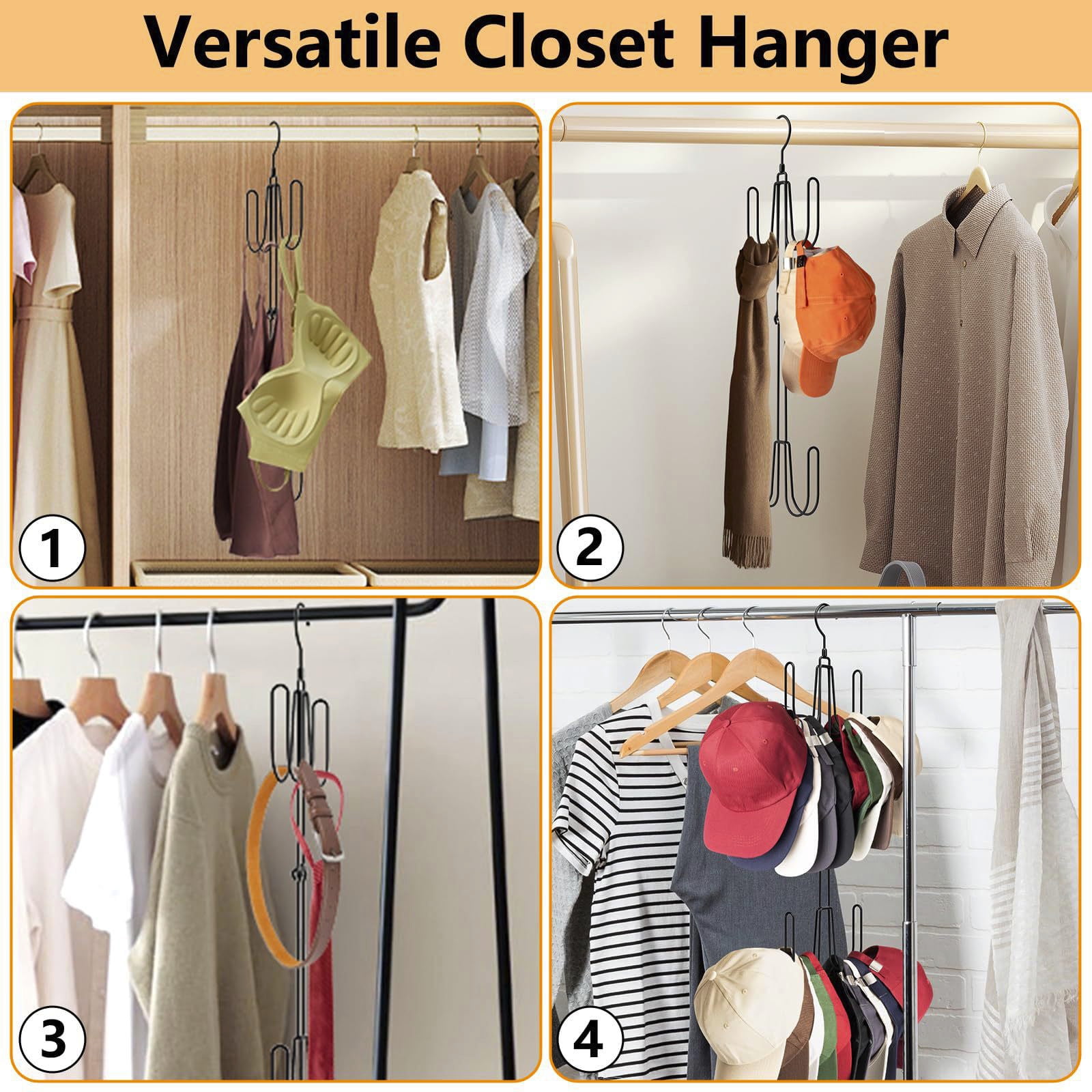 Porte Casquette Lot De 2 Cintres De Rangement Pour Chapeaux Pour Chambre Et Placard, 10 Clips En Acier Inoxydable Pour Accrocher Des Chapeaux De Baseball, Des Accroche Casquette