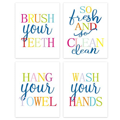 Funny Bathroom Quote&Saying Art Print Watercolor Lettering Sign Wall Art  Painting Poster ,Colorful Bathroom Rules Typography Cardstock Poster For  Kids Washroom Decor (set of 4, 8?? x 10?? ,U 