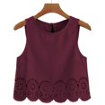 thumbnail image 6 of WGRFFH Women's Scallop Trim Crop Tank Top,Crewneck Tank Tops,Summer Keyhole Back Cropped Sleeveless Blouse,Solid Color Hollow Out Summer Casual Beach Shirts,Vintage Going Out Crop Camisole Top Wine, 6 of 6