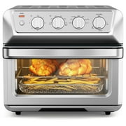 Homehours Toaster Oven Air Fryer Combo 21.5 Quart, Xl Large Convection Countertop Oven, Stainless Steel Kitchen Oilless Cooker with 4 Cooking Accessories & Recipe, 1800W, Silver