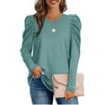 thumbnail image 1 of Top de corte informal para mujer, cuello redondo, mangas abullonadas, color puro, transpirable, para ir de compras, verde, XXL, 1 of 6