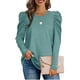 thumbnail image 1 of Top de corte informal para mujer, cuello redondo, mangas abullonadas, Color puro, transpirable, Top para mujer para ir de compras, verde XL, 1 of 6