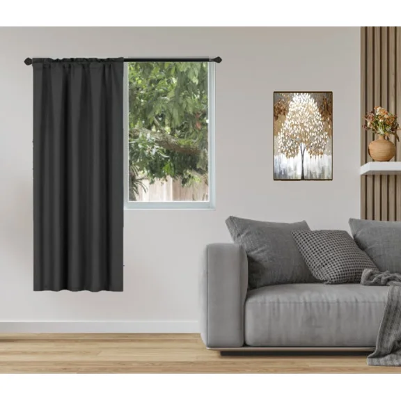 Gorgeous Home Linen 1-Piece 70% Blackout Rod Pocket Solid Window Curtain Panel With Lined Backing 35" X 63" R64 Black