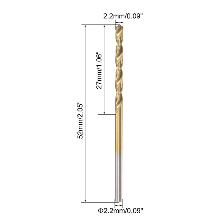 Uxcell High-Speed Steel Titanium Coated Drill Bits - 2.2mm Diameter, 52mm Length, 6-Piece Set