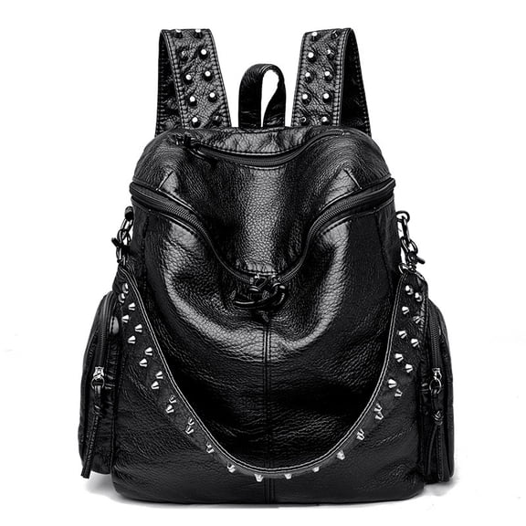 PRIYAL Women's Large Capacity Studded Backpack Glossy Synthetic Backpack with Golden-Tone Hardware, Multi-Pocket Design & Golden-Tone Hardware, Work, Everyday Use