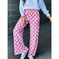 thumbnail image 3 of Cathery Women Wide-Leg Pants Checkerboard Elastic High Waist Loose Trousers Spring Summer Casual Sweatpants Bottoms, 3 of 7