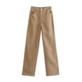 thumbnail image 4 of Womens Loose Denim Pants High Waist Straight Leg Wide Leg Casual Jeans Khaki M, 4 of 5