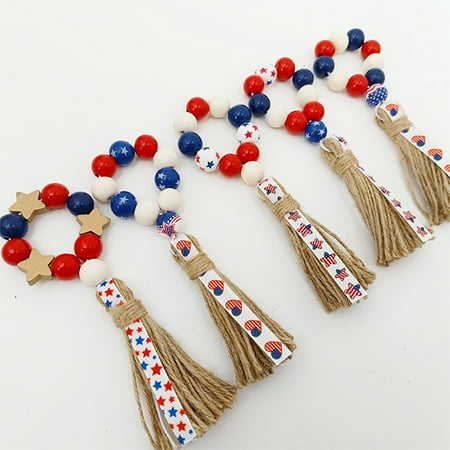 

5pcs Independence Day Napkin Rings Creative Napkin Buckles Table Decoration Wood Beads Napkin Rings