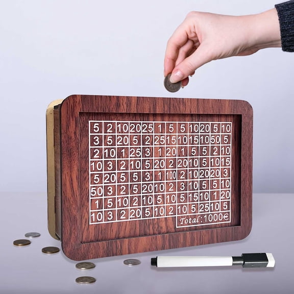 Money Saver Box,Savings Box Challenge,$1000 Cash Vault Wooden Money Saving Box Coin Counter Piggy Bank for Adults Kids Cash Saver Box with Money Target and Numbers,Wooden Money Saving Box(A)