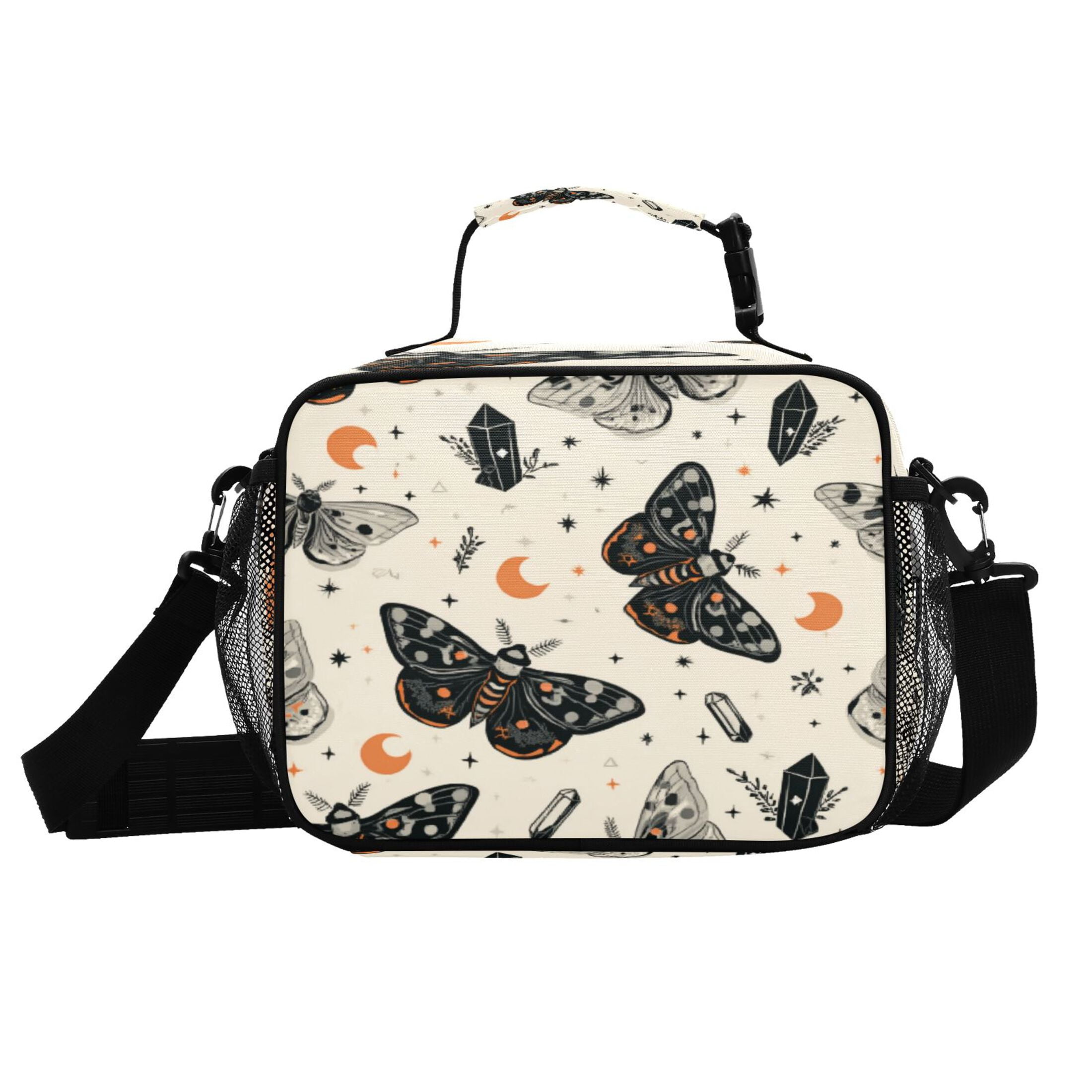 Insulated Lunch Bag 6L Leak-Proof Lunch Box with Shoulder Strap Multiple Pockets Lunch Tote Black and White Moths