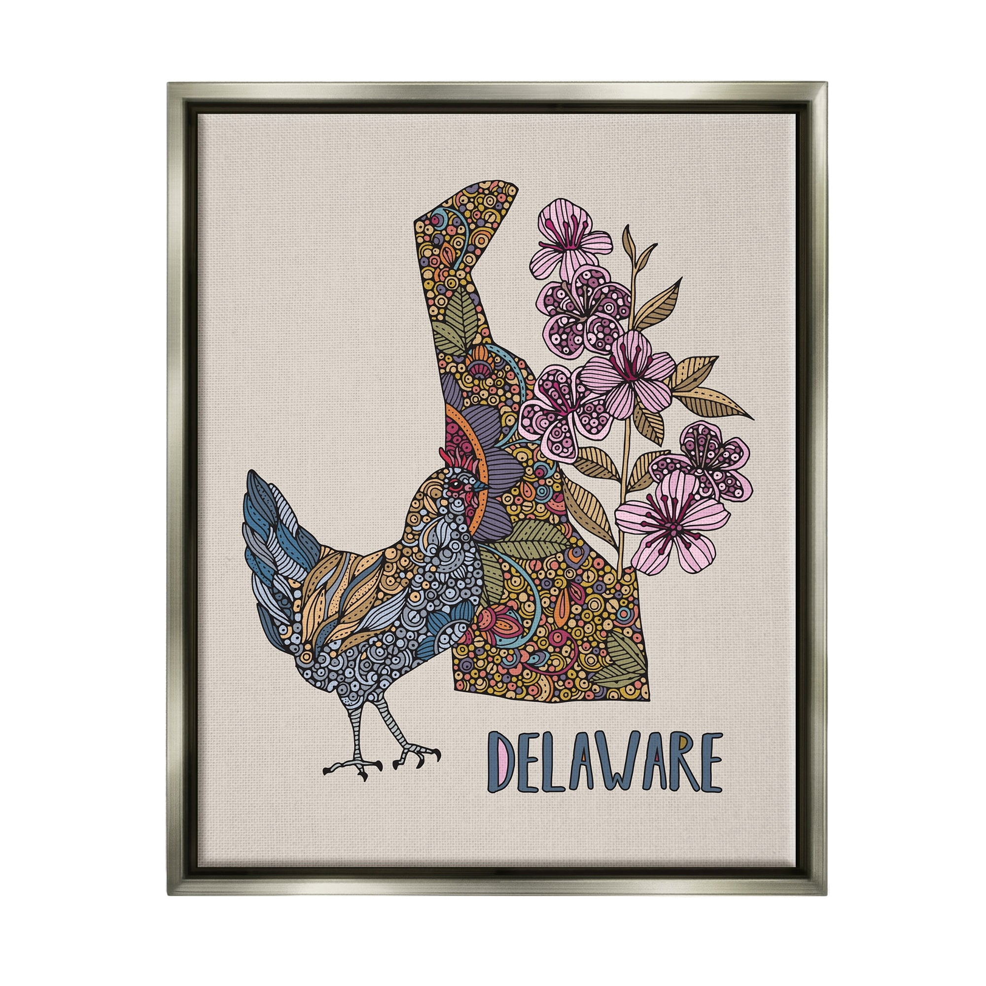 Stupell Industries Delaware Blue Hen State Flower Intricate Blossoms Graphic Art Luster Gray Floating Framed Canvas Print Wall Art, Design by Valentina Harper