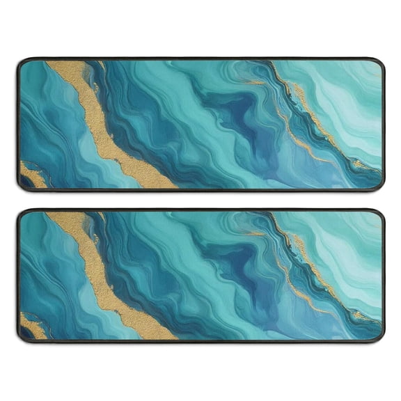 Kitchen Rugs Sets Of 2,Teal Marble Gold Wave Pattern Anti Fatigue Kitchen Mat Rugs Non Slip Washable,Decorative Kitchen Floor Mats for Kitchen,Sink,Laundry,17"x47" 17"x47"