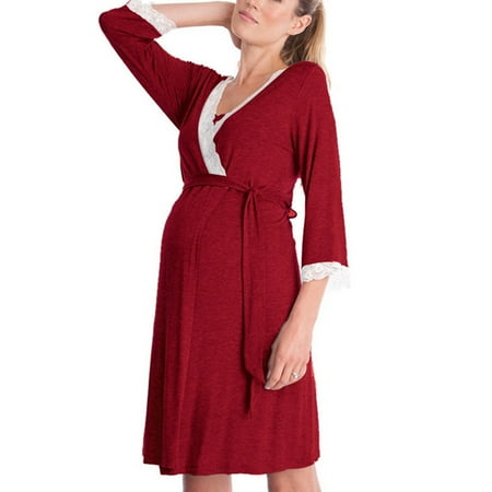 

Women Maternity Dress Mother Nursing Nightgown Breastfeeding Sleepwear V-neck Loose Cotton Pajamas