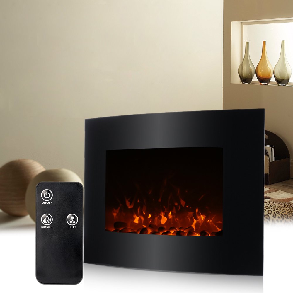 Decdeal 1500W Large 35"*22" Electric Wall Mount Fireplace 3D Flame