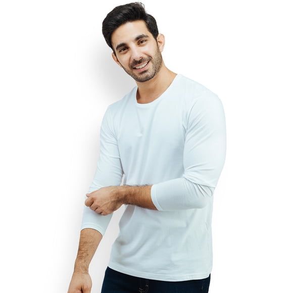 Playera Manga Larga Básica Blanca Stretch Muscle Fit Para Caballero