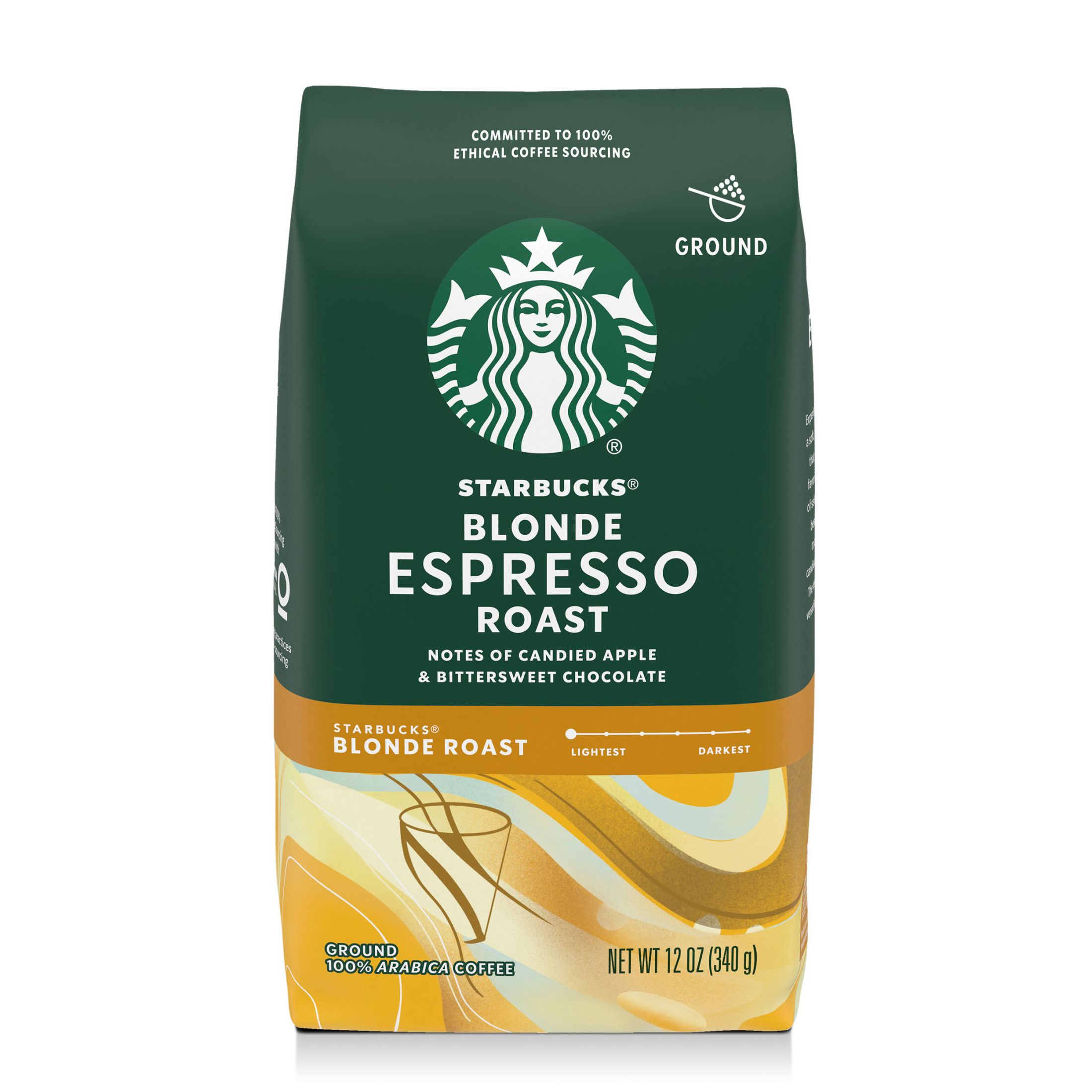 Starbucks Ground Coffee, Starbucks Blonde Espresso Roast Hot or Iced Coffee, 12 oz