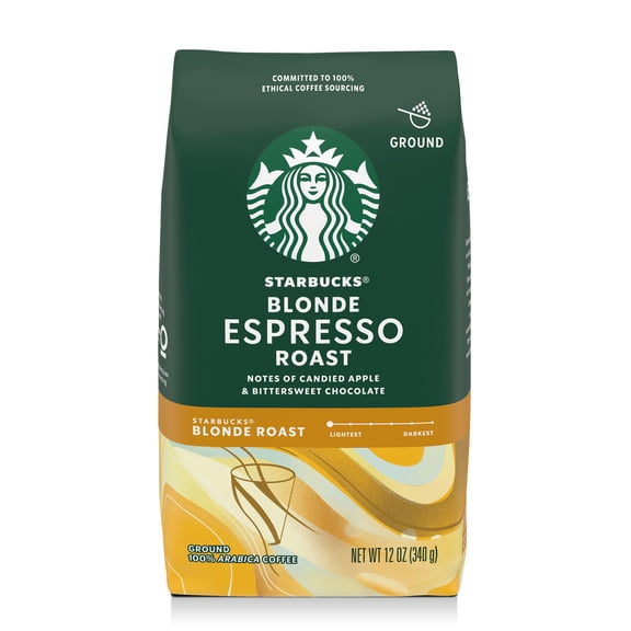 Starbucks Ground Coffee, Starbucks Blonde Espresso Roast Hot or Iced Coffee, 12 oz