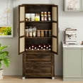 thumbnail image 4 of Walsunny 64" kitchen Pantry Cabinet with Rattan Doors and 2 Drawers, Freestanding Tall Storage Cabinet with Wine Rack Rattan Pantry Brown, 4 of 6