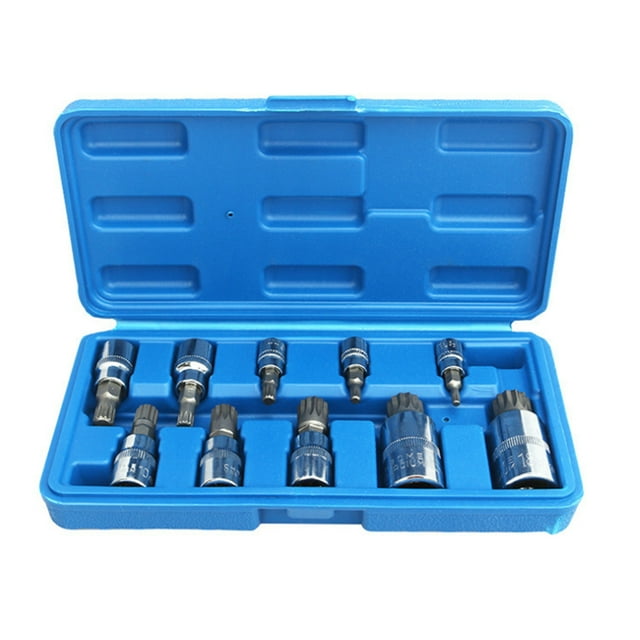 Set of 10PCS 12 Point Triple Square S pline Bit Socket Set with Portable G rid Toolbox Portable