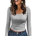 thumbnail image 3 of Kamentoy Women's Long Sleeve Crop Tops Ribbed Knit Y2k Scoop Neck Slim Fit Basic Going Out Shirts For Fall Everyday Wear, 3 of 5