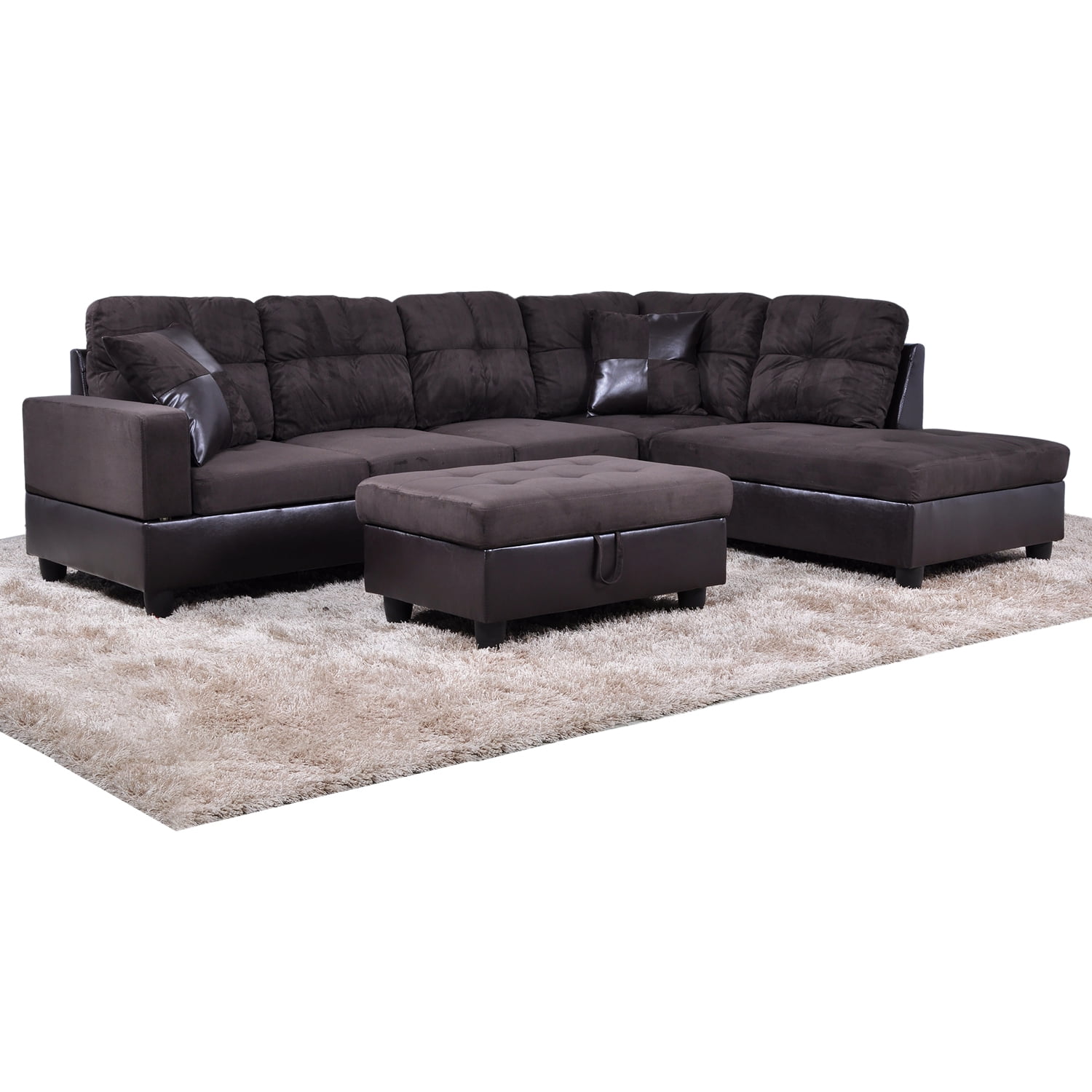 Hommoo Sectional Sofa Couch Free Combination Sectional Couch, L Shaped Sectional Sofa, Modern Sofa Set for Living Room, Dark Brown(Without Ottoman)