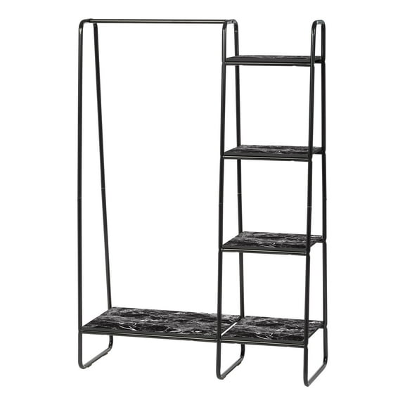 IRIS USA Garment Rack with 5 Shelf, Clothes Racks for Closet Organization, Plant Stand, Marble Black