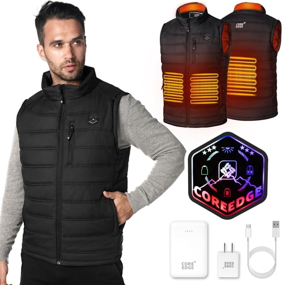 CORE EDGE Heated Vest for Men, Lightweight Heated Body warmer with Battery Pack,Electric Heated Jacket, Washable Heated Gilet for for Outdoor Camping Hiking Hunting