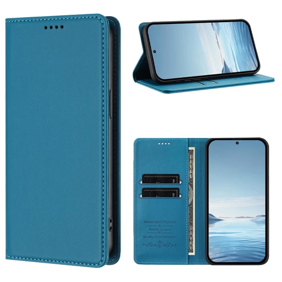 Dteck Wallet Case for iPhone 17 Pro Max, Flip Strong Magnetic Cover RFID Blocking Credit Card Holder Kickstand Shock-Absorbent Case,Blue