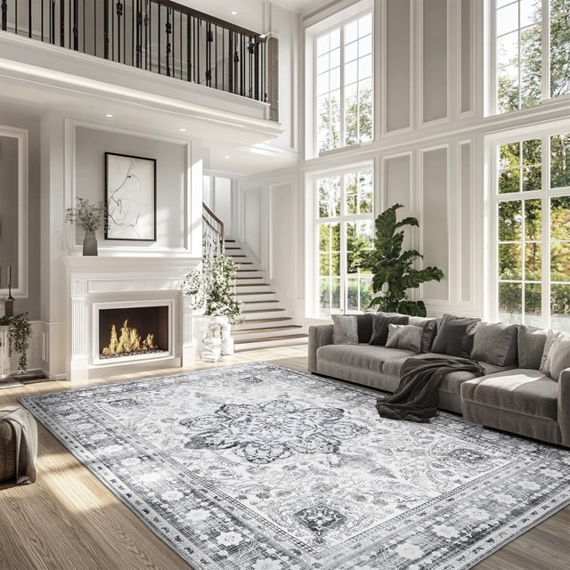 Area Rugs for Entryway x Lightweight Machine Washable Rug Vintage Area Rugs for Bedroom Neutral Bathroom Mat Indoor Carpet for Playroom Office Living Room(Grey xft)
