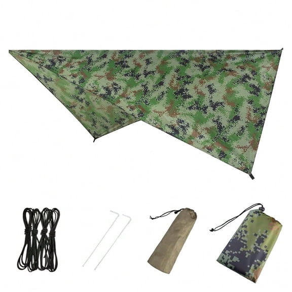 Hammock Camping Tarp Rain Fly Waterproof Tent Shelter Awning Sunshade Cloth Picnic Mat For Outdoor Beach Included Guy Lines Stakes 230*140CM