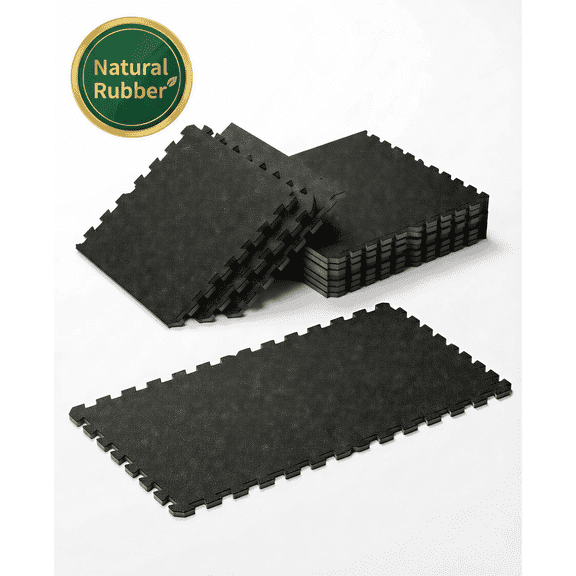 0.56" Thick 6-24 Pcs 24-96 Sq Ft Exercise Equipment Mats, High-Density Rubber Top EVA Foam Interlocking Mats 24x24in, Heavy-Duty Treadmill Mat for Hardwood Floors Home Gym Mat