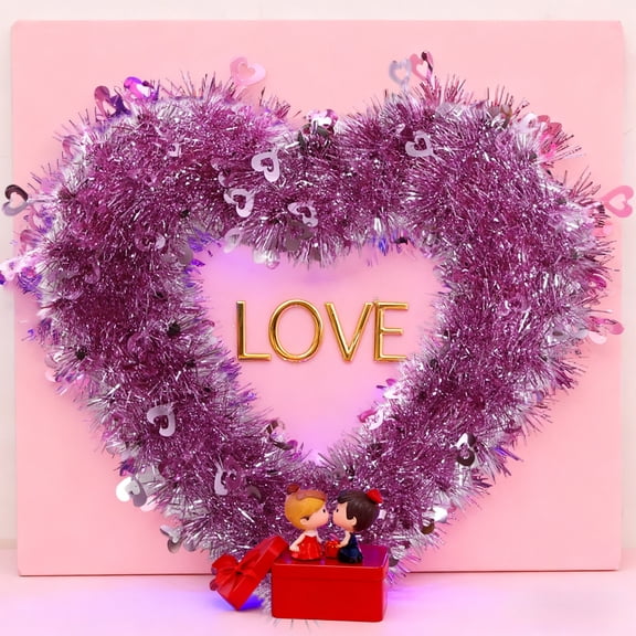 Valentine's Day Heart Shaped Wreath, Floral Rose Artificial Garland, Pre-Lit Wreath for Wedding, Engagement, and Home Decorations(Without light)