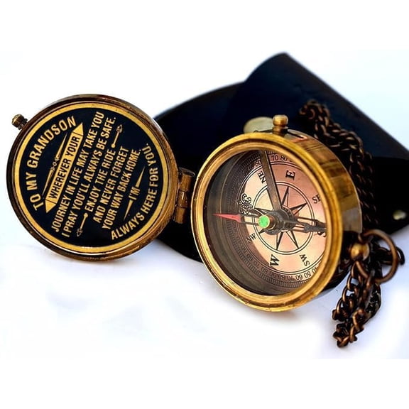 Nauticalmart Gift for Grandson Brass Compass Engraved Quote | Memory Present to My Grandson Birthday, Baptism, Graduation, Confirmation, Love, Gift idea by Grandpa